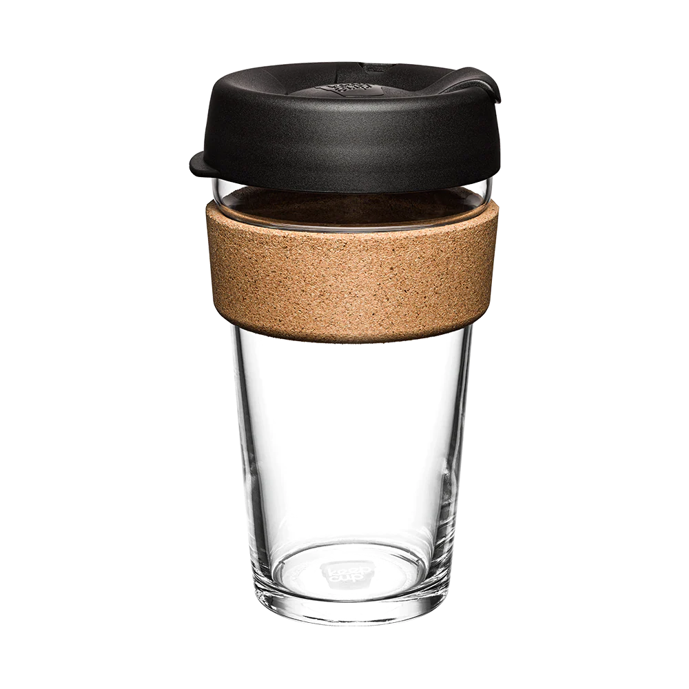 Brew Cork Glass Cup - 16oz | Black