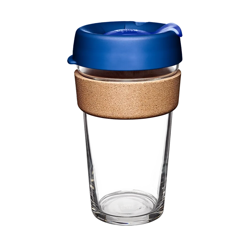 Brew Cork Glass Cup - 16oz | Electric Blue